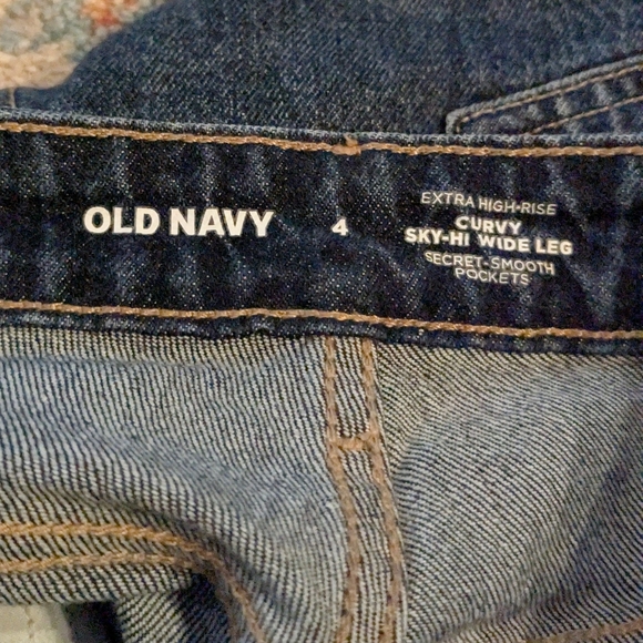 Old Navy Jeans Women's 4 Curvy Extra High Rise Ski-Hi Wide Leg Medium Dark Wash - Picture 5 of 10
